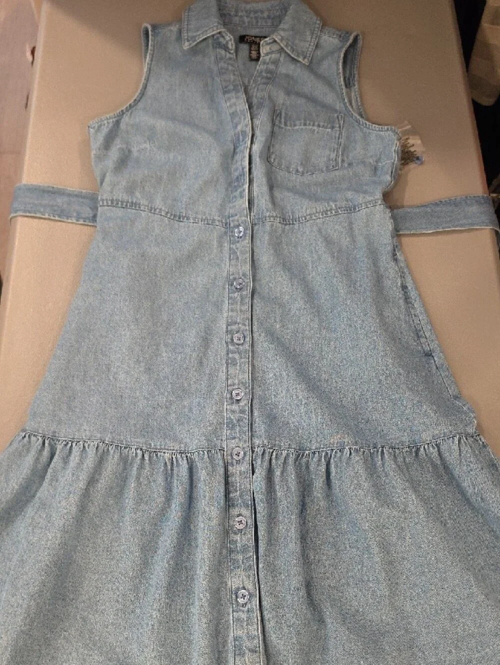 Jones NY lightweight  Blue Denim Sleeveless Button closure Dress PXS  NWTS - Picture 7 of 8